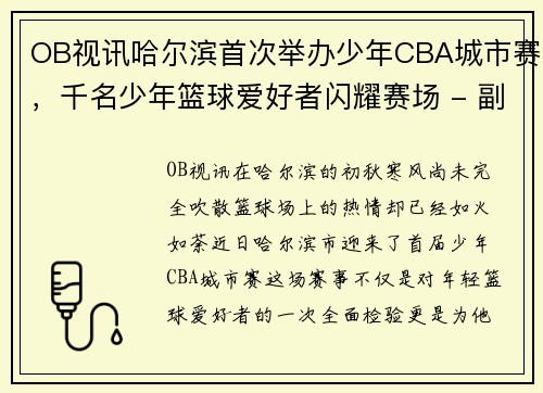 OB视讯哈尔滨首次举办少年CBA城市赛，千名少年篮球爱好者闪耀赛场 - 副本
