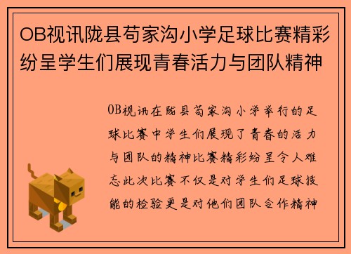 OB视讯陇县苟家沟小学足球比赛精彩纷呈学生们展现青春活力与团队精神